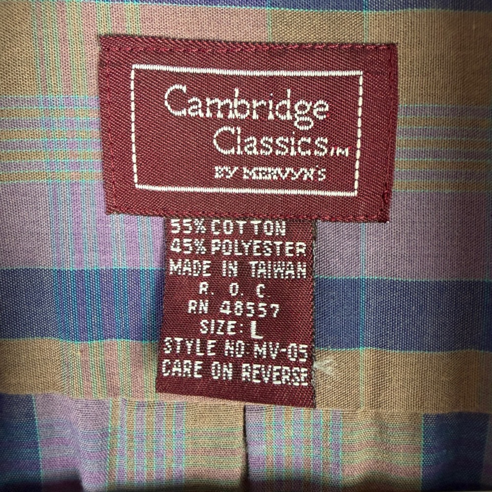 Cambridge Classics Men's Large Purple Brown Plaid Long Sleeve Button Down Shirt - Picture 6 of 8